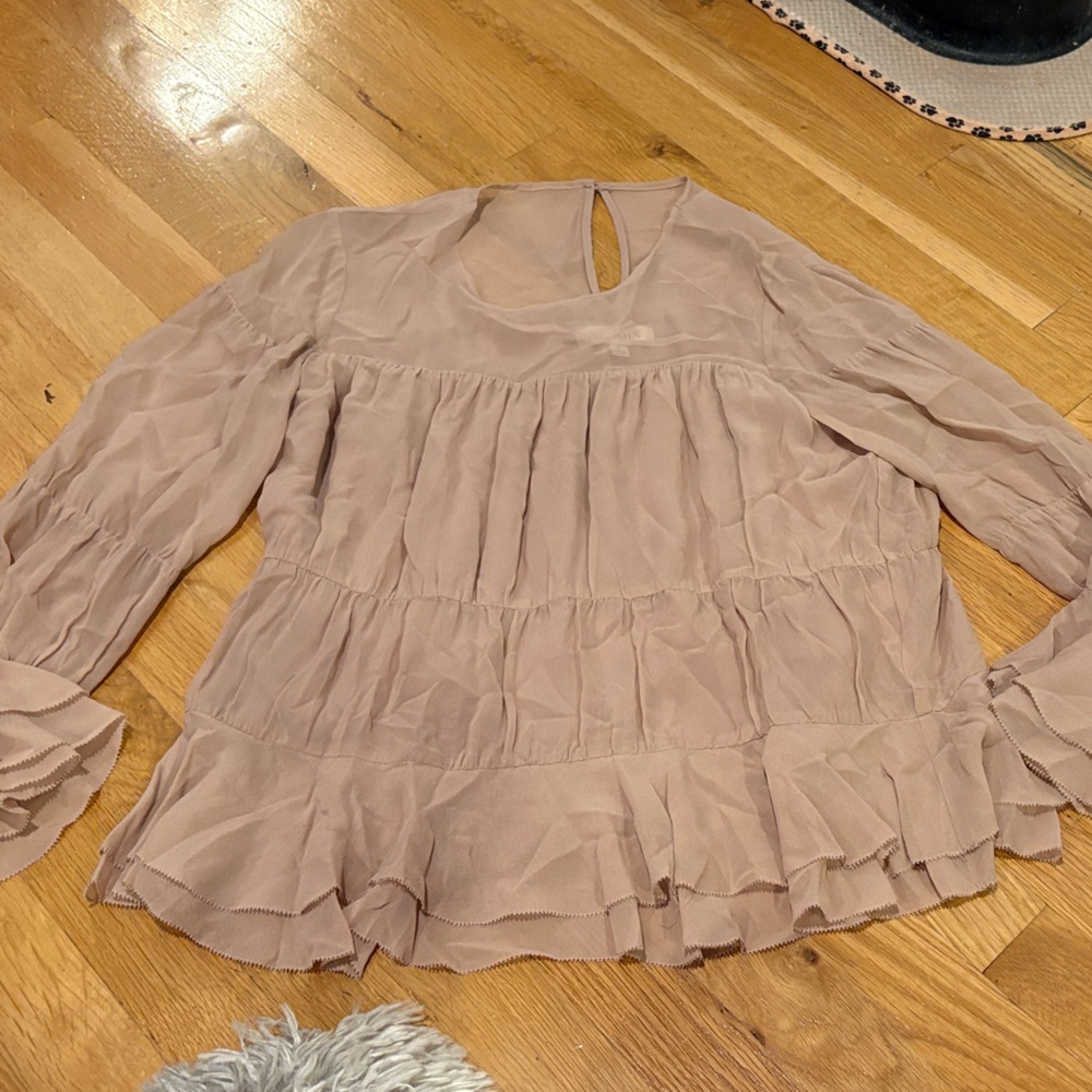 INTERMIX Women’s Taupe Ruffle Blouse Size P